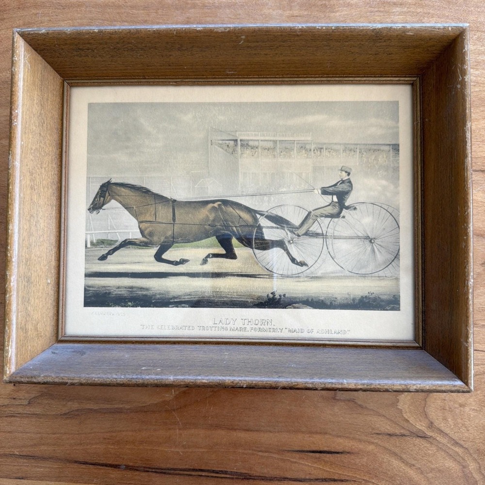 Antique Currier & Ives Lithograph "Lady Thorn" Trotting Horse c.‎ 1860s